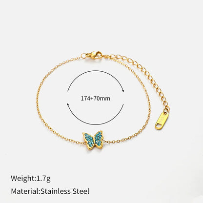 Elegant Simple Style Butterfly 304 Stainless Steel 18K Gold Plated Zircon Bracelets In Bulk