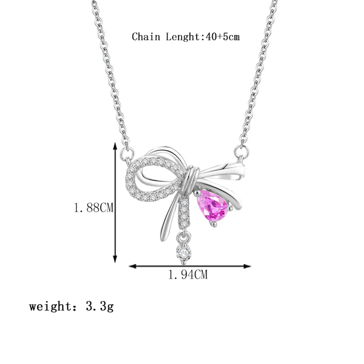 Elegant Simple Style Butterfly Bow Knot Sterling Silver Plating Inlay Zircon Silver Plated Necklace