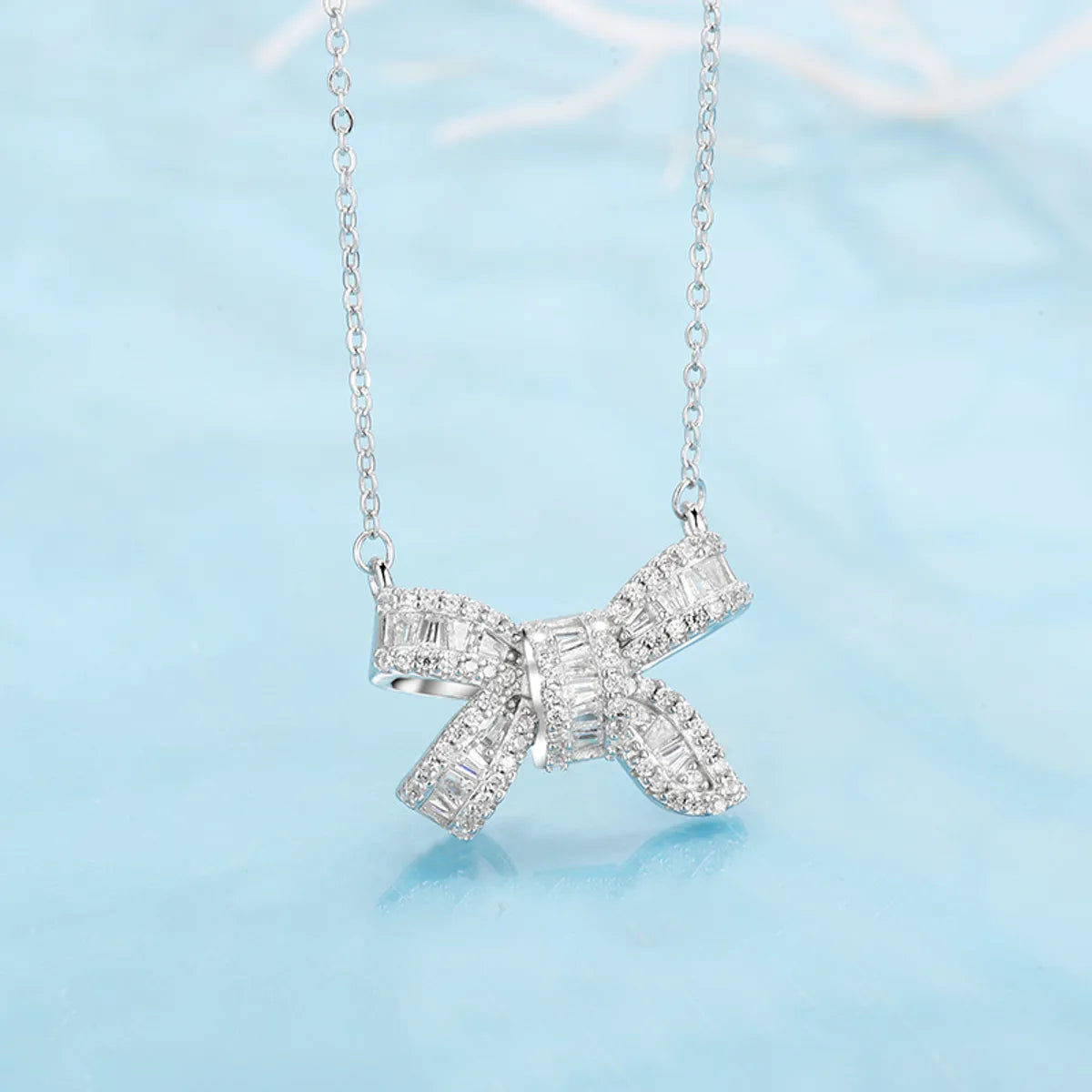 Elegant Simple Style Butterfly Bow Knot Sterling Silver Plating Inlay Zircon Silver Plated Necklace