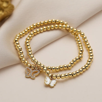 Elegant Simple Style Butterfly Copper Beaded Plating Inlay Zircon Bracelets