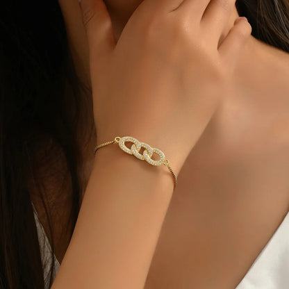 Elegant Simple Style Circle Copper 18k Gold Plated Zircon Bracelets In Bulk