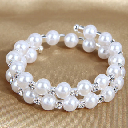 Elegant Simple Style Circle Imitation Pearl Ferroalloy Beaded Inlay Rhinestones Women's Bangle