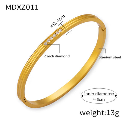 Elegant Simple Style Circle Round 18K Gold Plated Rhinestones Rhinestone Titanium Steel Wholesale Bangle