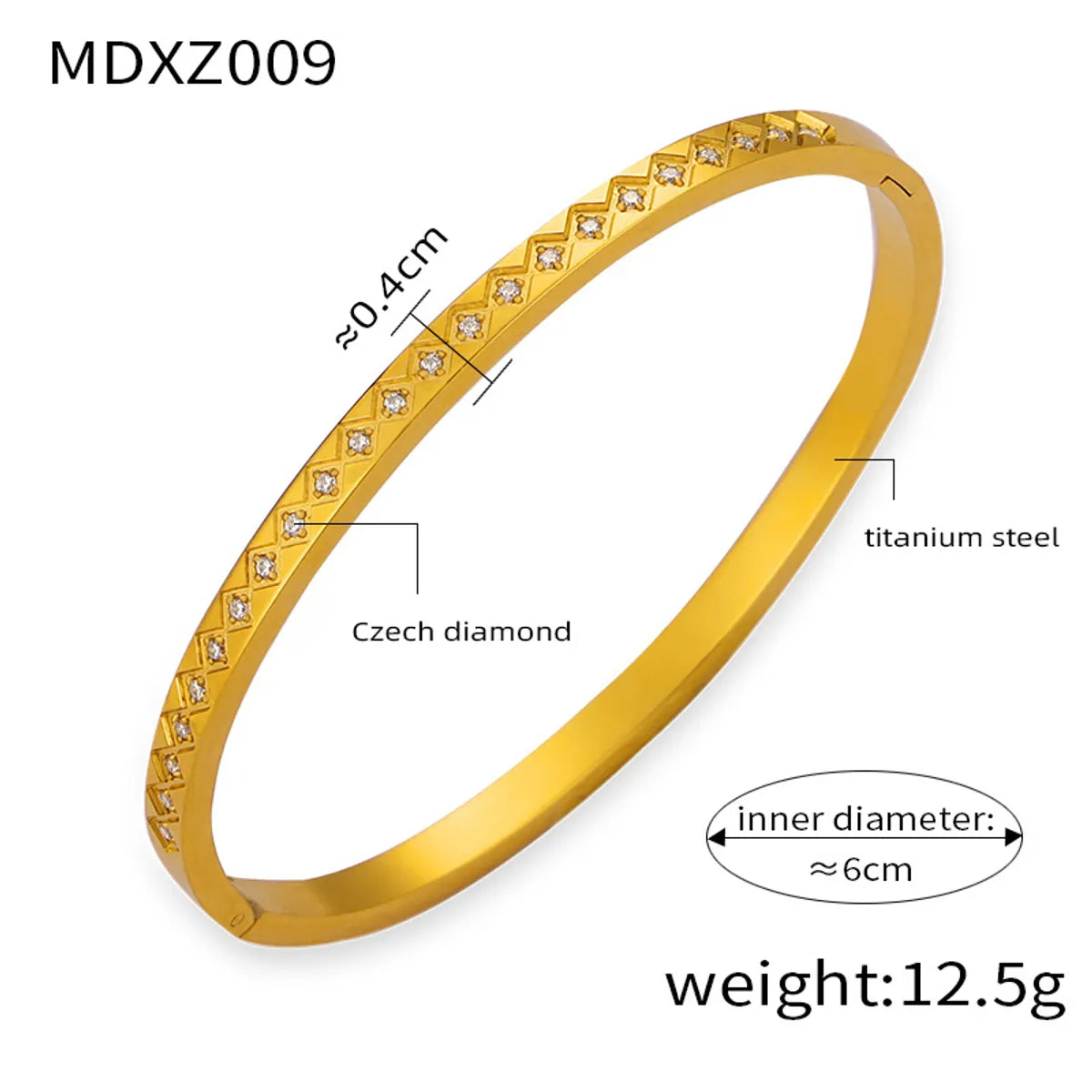 Elegant Simple Style Circle Round 18K Gold Plated Rhinestones Rhinestone Titanium Steel Wholesale Bangle