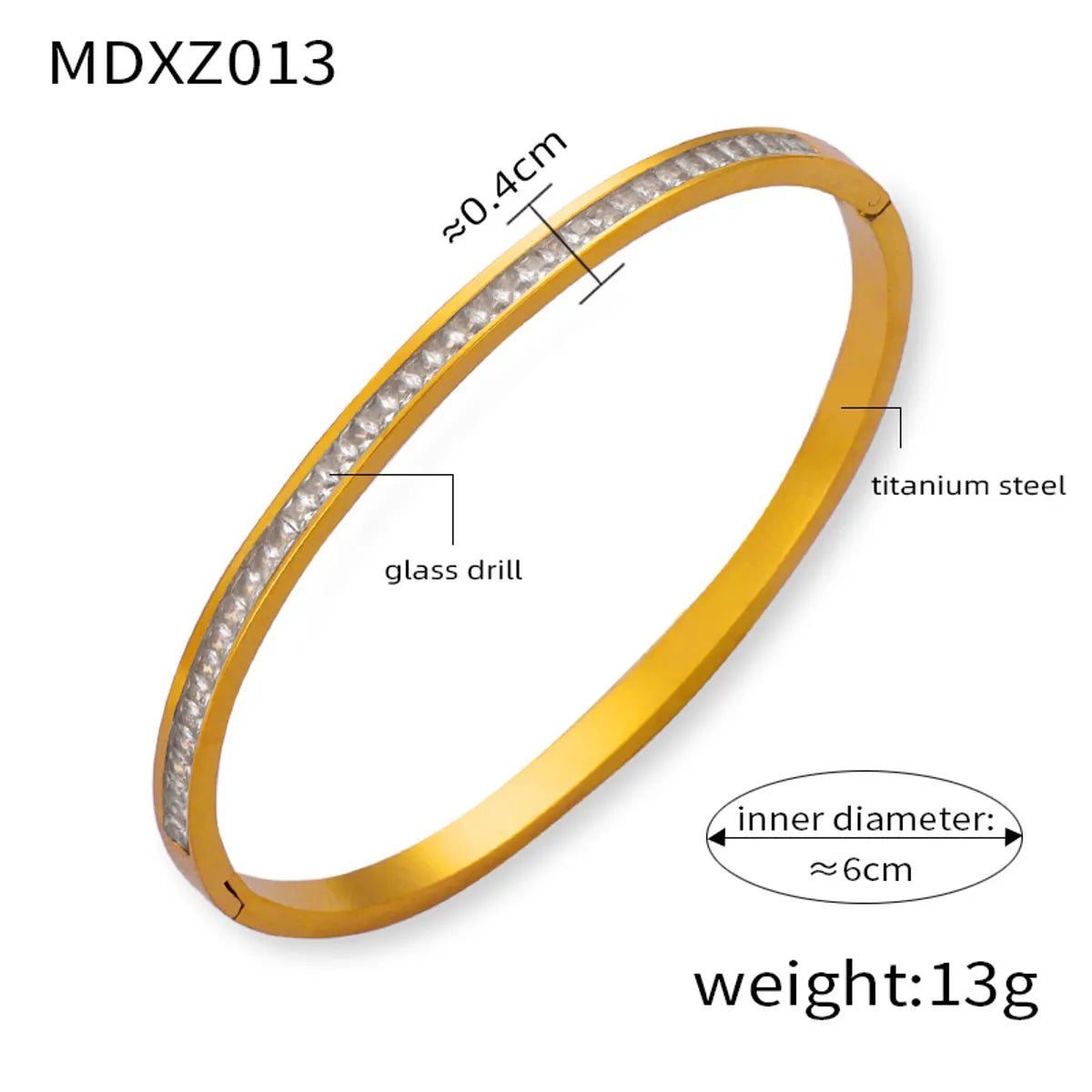 Elegant Simple Style Circle Round 18K Gold Plated Rhinestones Rhinestone Titanium Steel Wholesale Bangle