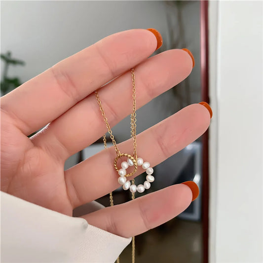 Wholesale Jewelry Elegant Simple Style Circle 304 Stainless Steel 18K Gold Plated Pearl Plating Necklace