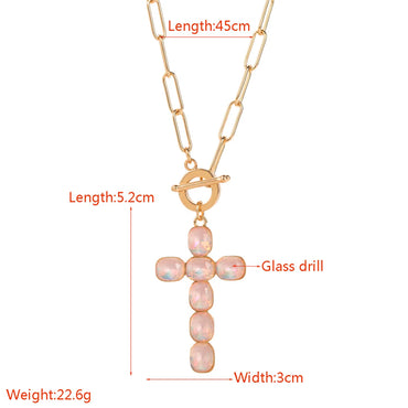 Elegant Simple Style Classic Style Cross Alloy Toggle Inlay Glass Women's Pendant Necklace