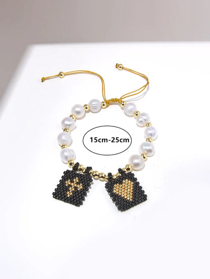 Elegant Simple Style Classic Style Cross Heart Shape Freshwater Pearl Plating Gold Plated Women's Bracelets