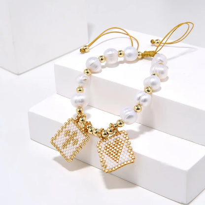 Elegant Simple Style Classic Style Cross Heart Shape Freshwater Pearl Plating Gold Plated Women's Bracelets