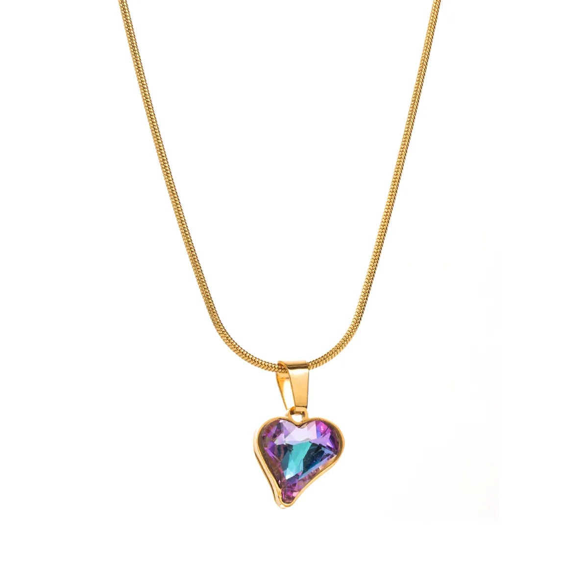 Elegant Simple Style Classic Style Heart Shape Stainless Steel Titanium Steel Plating Inlay Glass 24k Gold Plated Pendant Necklace