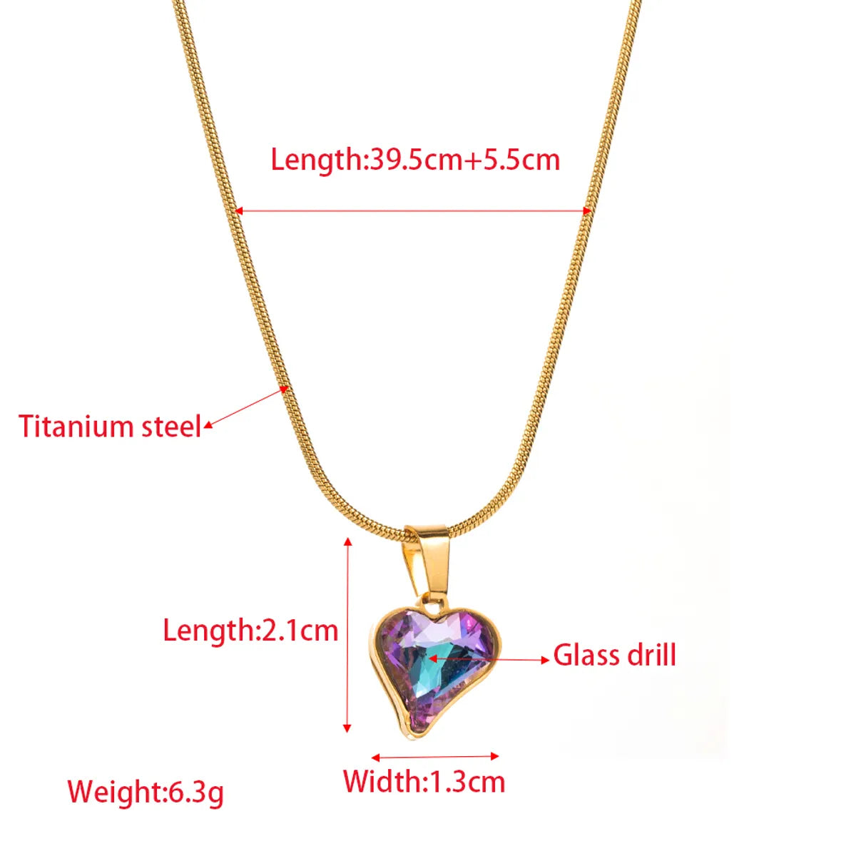 Elegant Simple Style Classic Style Heart Shape Stainless Steel Titanium Steel Plating Inlay Glass 24k Gold Plated Pendant Necklace