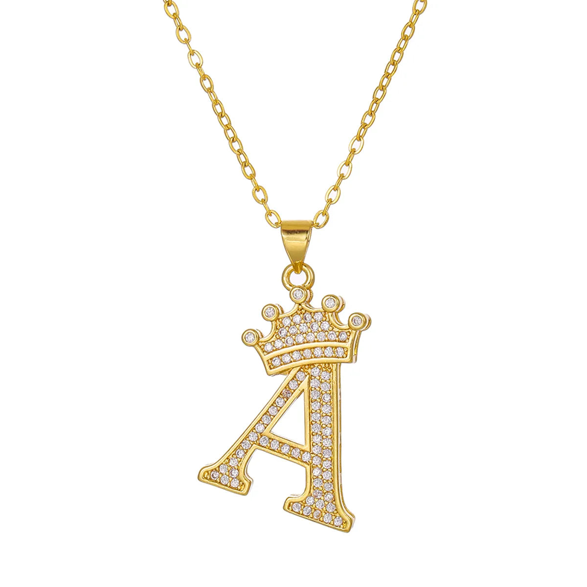 Elegant Simple Style Classic Style Letter Crown Stainless Steel Copper Plating Inlay Zircon 18k Gold Plated Pendant Necklace