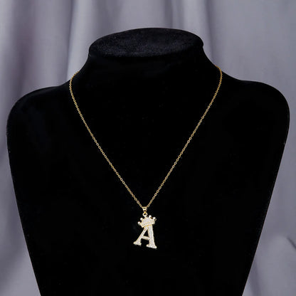 Elegant Simple Style Classic Style Letter Crown Stainless Steel Copper Plating Inlay Zircon 18k Gold Plated Pendant Necklace