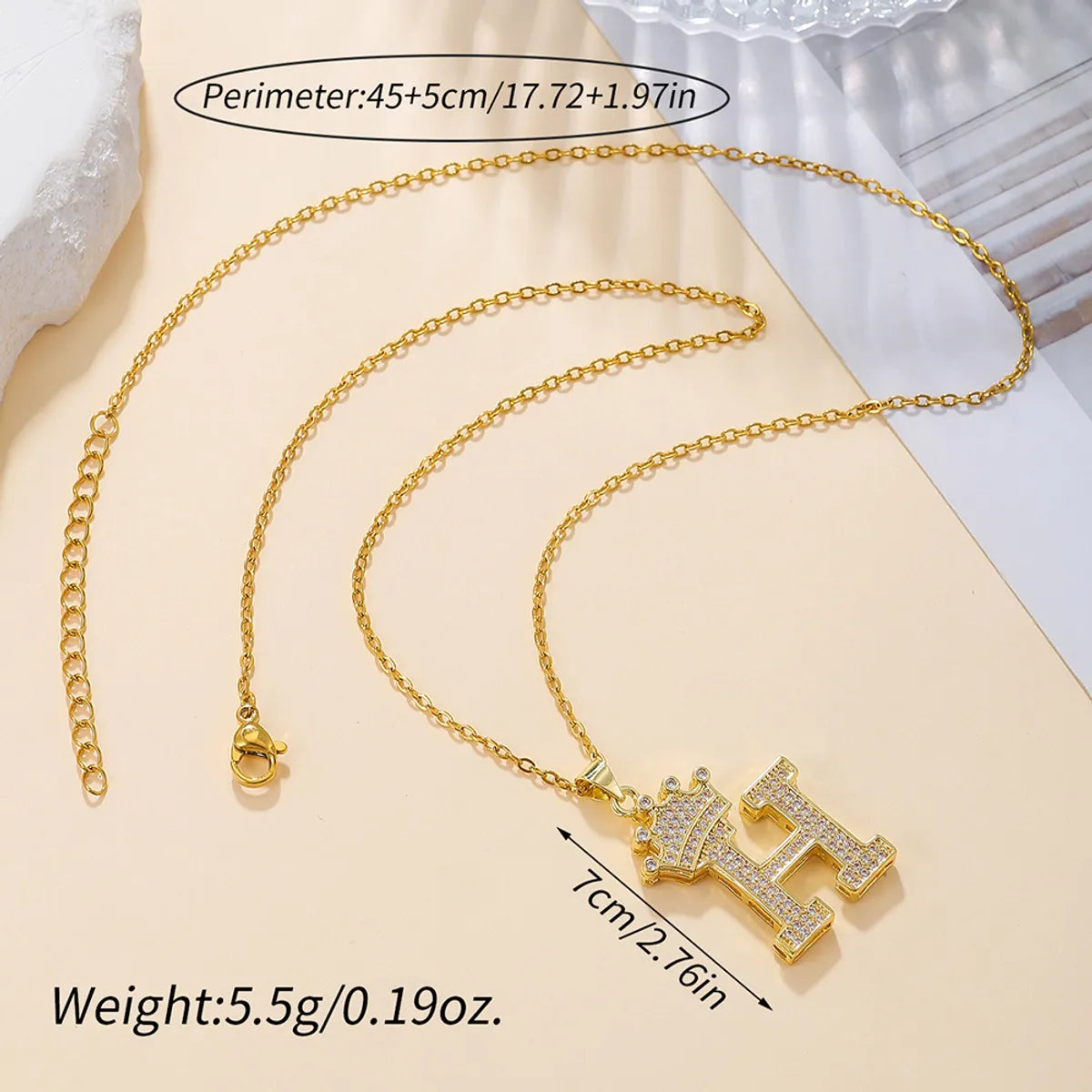 Elegant Simple Style Classic Style Letter Crown Stainless Steel Copper Plating Inlay Zircon 18k Gold Plated Pendant Necklace