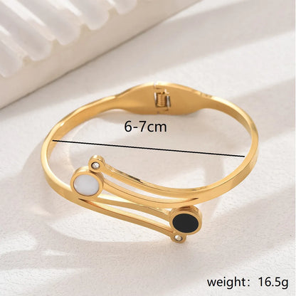 Elegant Simple Style Classic Style Round 201 Stainless Steel 18K Gold Plated Shell Zircon Bangle In Bulk