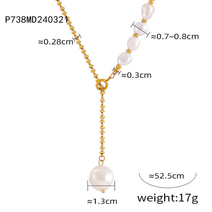 Elegant Simple Style Classic Style Round Freshwater Pearl Titanium Steel Plating Inlay Freshwater Pearl 18K Gold Plated Women'S Pendant Necklace