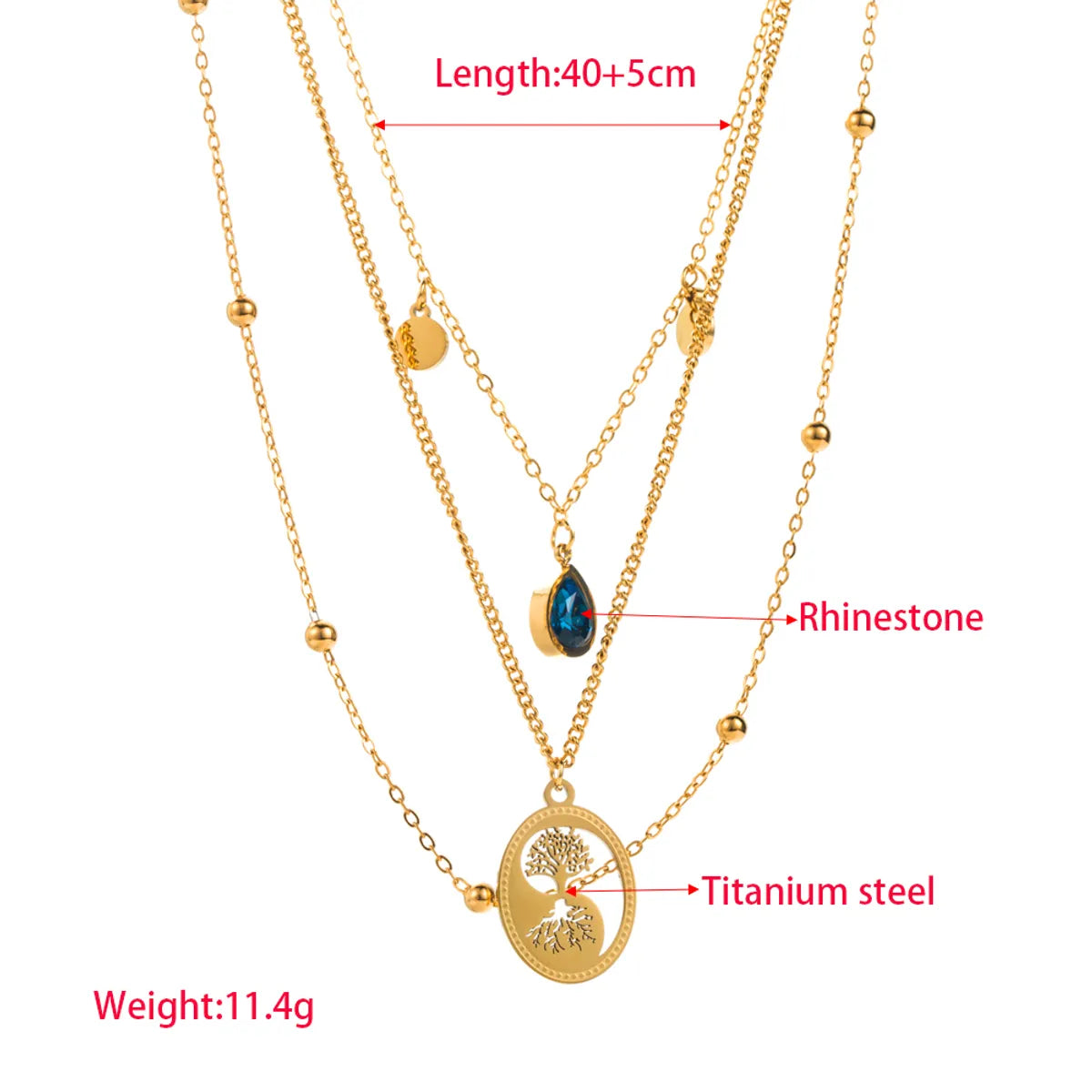 Wholesale Jewelry Elegant Simple Style Classic Style Tree Water Droplets 304 Stainless Steel Zircon 18K Gold Plated Plating Hollow Out Inlay Double Layer Necklaces Necklace