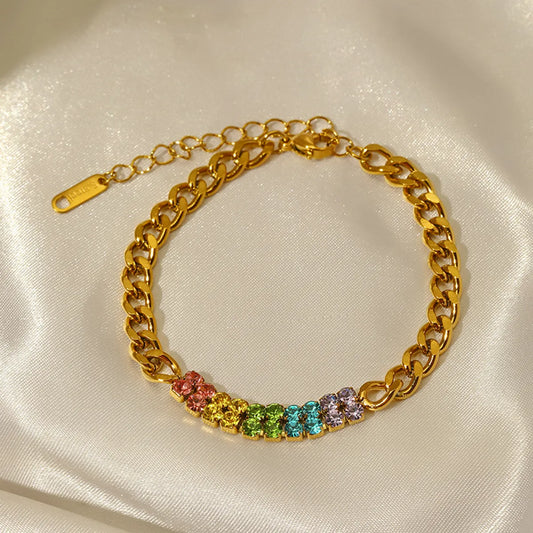 Elegant Simple Style Colorful 304 Stainless Steel Zircon Bracelets In Bulk