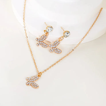 Elegant Simple Style Commute Butterfly Iron Inlay Rhinestones Gold Plated Women'S Jewelry Set