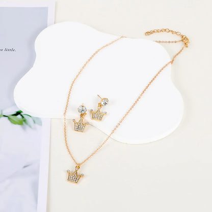 Elegant Simple Style Commute Crown Iron Inlay Rhinestones Gold Plated Women'S Jewelry Set