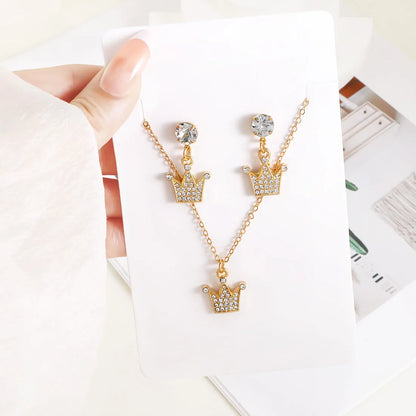 Elegant Simple Style Commute Crown Iron Inlay Rhinestones Gold Plated Women'S Jewelry Set