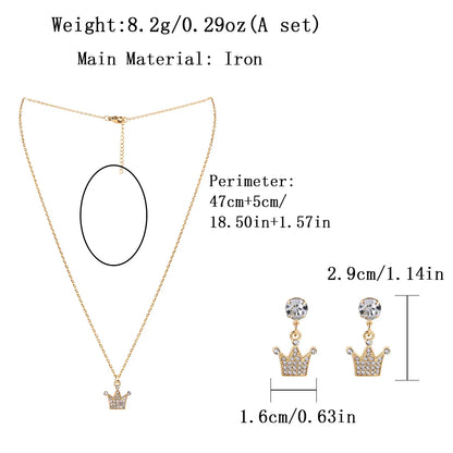 Elegant Simple Style Commute Crown Iron Inlay Rhinestones Gold Plated Women'S Jewelry Set