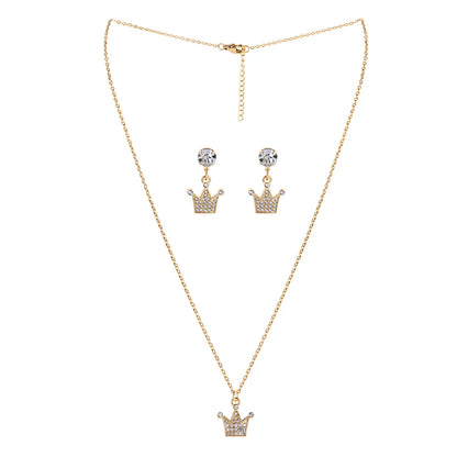 Elegant Simple Style Commute Crown Iron Inlay Rhinestones Gold Plated Women'S Jewelry Set