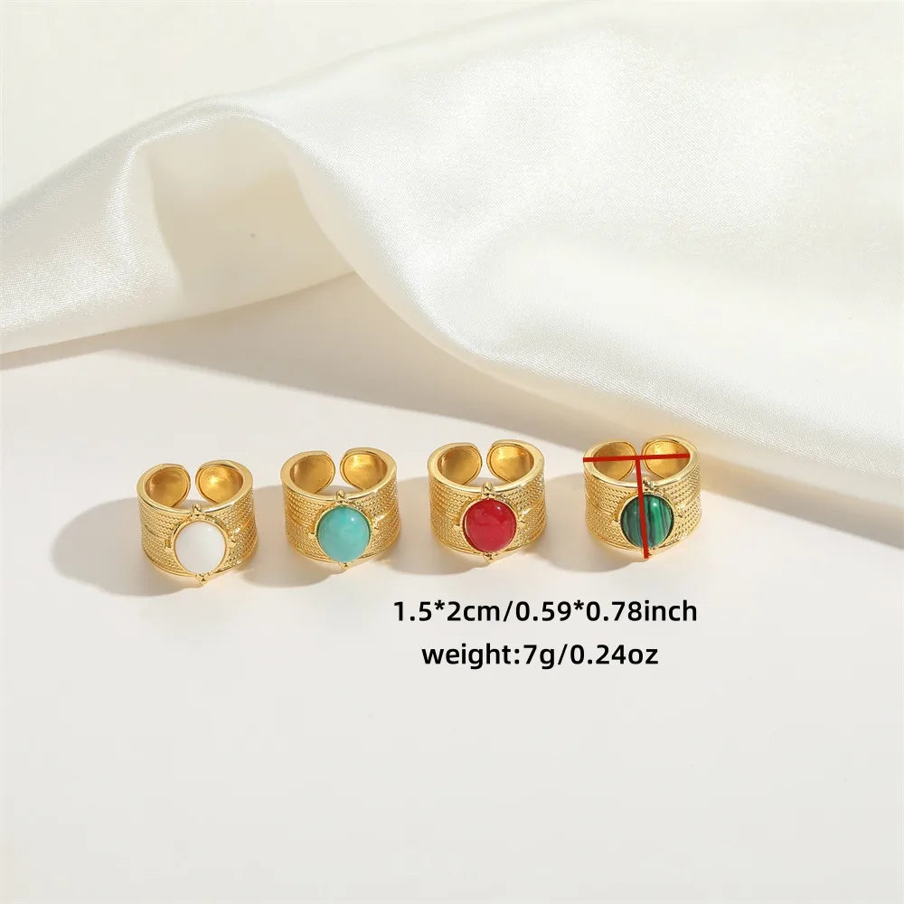 Elegant Simple Style Commute Round Natural Stone Resin Copper Inlay Natural Stone 14K Gold Plated Women'S Rings