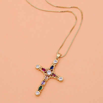 Elegant Simple Style Cross Copper 18k Gold Plated Zircon Pendant Necklace In Bulk