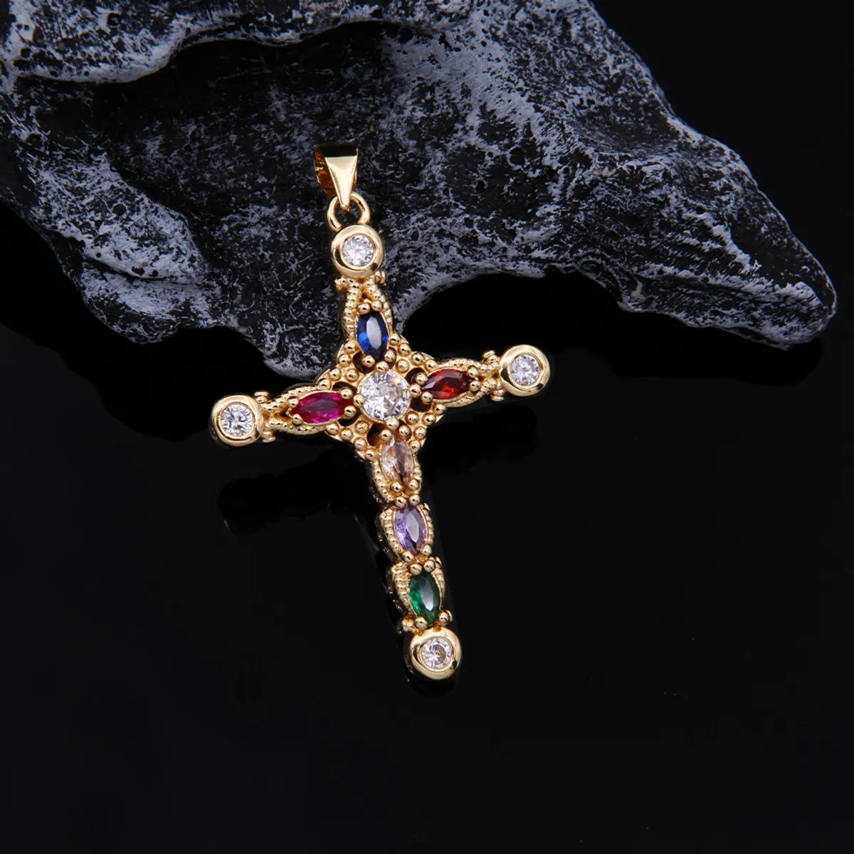 Elegant Simple Style Cross Copper 18k Gold Plated Zircon Pendant Necklace In Bulk