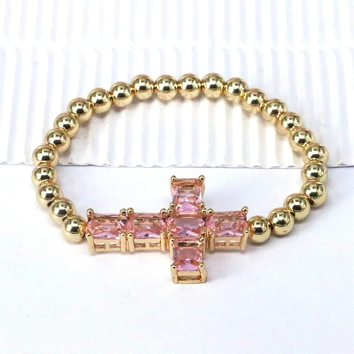 Elegant Simple Style Cross Copper Plating Inlay Zircon Gold Plated Bracelets