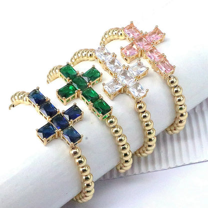 Elegant Simple Style Cross Copper Plating Inlay Zircon Gold Plated Bracelets