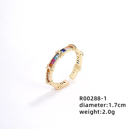 Elegant Simple Style Cross Copper Plating Inlay Zircon Gold Plated Open Rings