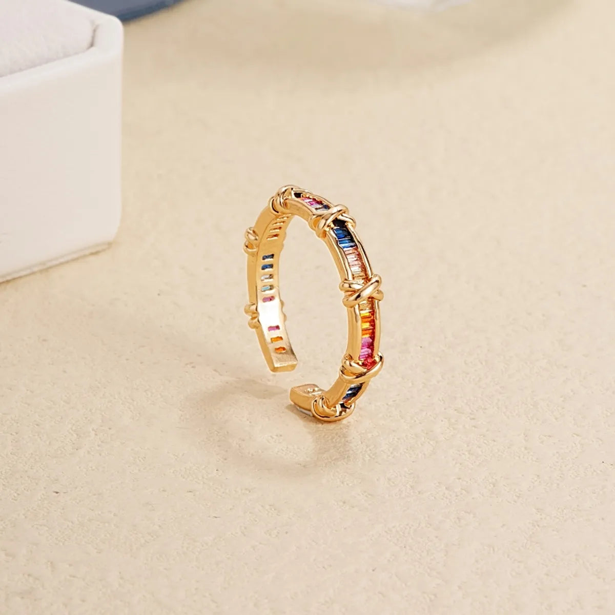 Elegant Simple Style Cross Copper Plating Inlay Zircon Gold Plated Open Rings