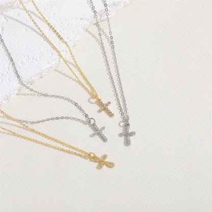 Elegant Simple Style Cross Infinity Copper 14k Gold Plated White Gold Plated Zircon Pendant Necklace In Bulk