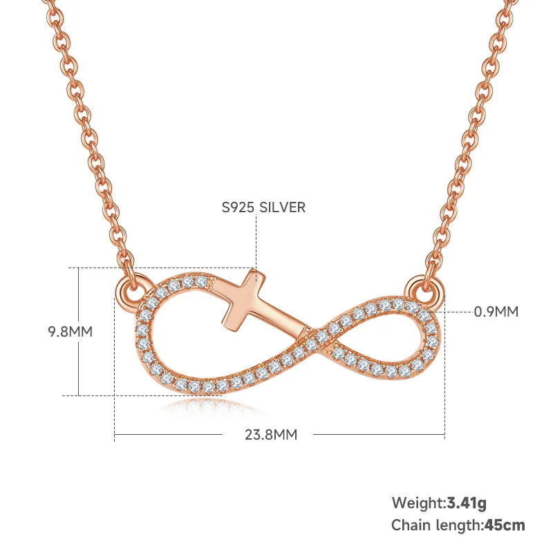 Elegant Simple Style Cross Infinity Sterling Silver Plating Inlay Moissanite Rose Gold Plated Gold Plated Silver Plated Necklace