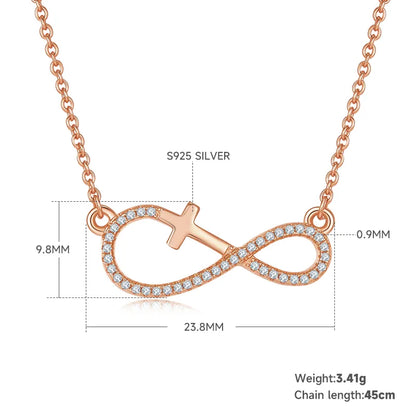 Elegant Simple Style Cross Infinity Sterling Silver Plating Inlay Moissanite Rose Gold Plated Gold Plated Silver Plated Necklace