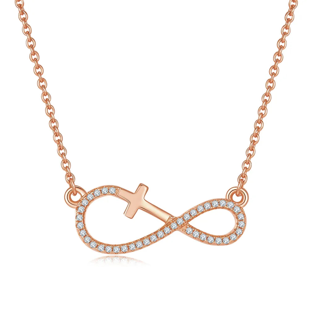 Elegant Simple Style Cross Infinity Sterling Silver Plating Inlay Moissanite Rose Gold Plated Gold Plated Silver Plated Necklace