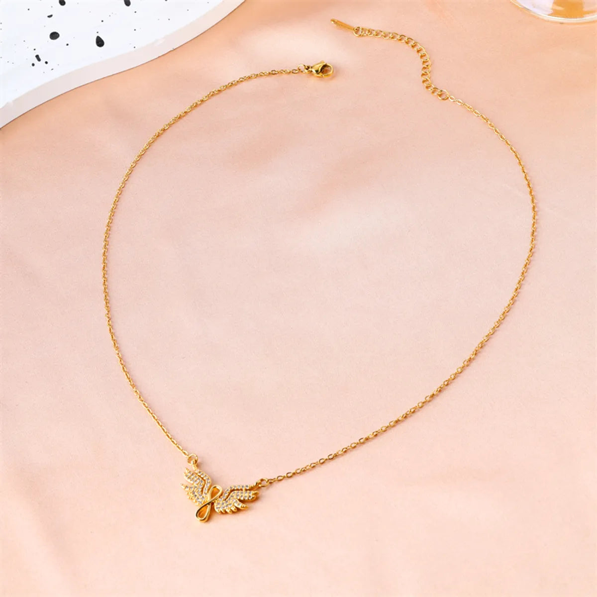 Elegant Simple Style Crown Wings Stainless Steel Plating Inlay Zircon 18k Gold Plated Pendant Necklace