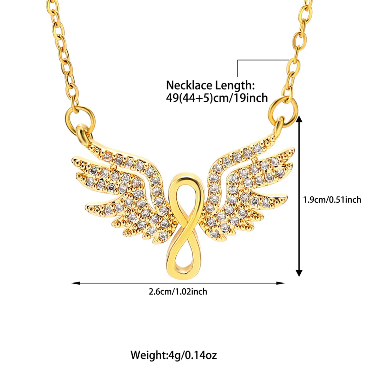 Elegant Simple Style Crown Wings Stainless Steel Plating Inlay Zircon 18k Gold Plated Pendant Necklace