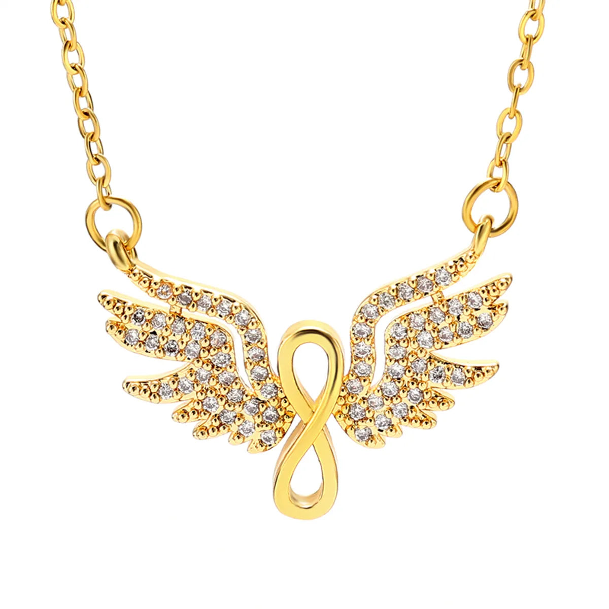 Elegant Simple Style Crown Wings Stainless Steel Plating Inlay Zircon 18k Gold Plated Pendant Necklace