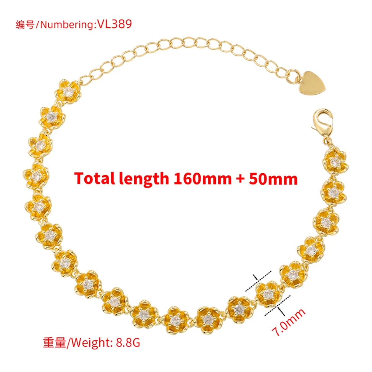 Elegant Simple Style Daisy Copper 18k Gold Plated Zircon Bracelets In Bulk