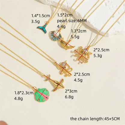 Elegant Simple Style Dolphin Shell Shark Copper 14k Gold Plated Zircon Pendant Necklace In Bulk