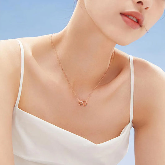 Elegant Simple Style Double Ring Circle Sterling Silver Rose Gold Plated White Gold Plated Zircon Necklace In Bulk