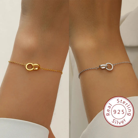 Elegant Simple Style Double Ring Sterling Silver Plating Bracelets