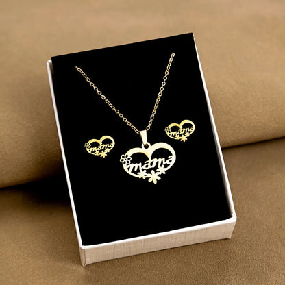 Elegant Simple Style Electrocardiogram Heart Shape Flower 304 Stainless Steel Plating Necklace 1 Set