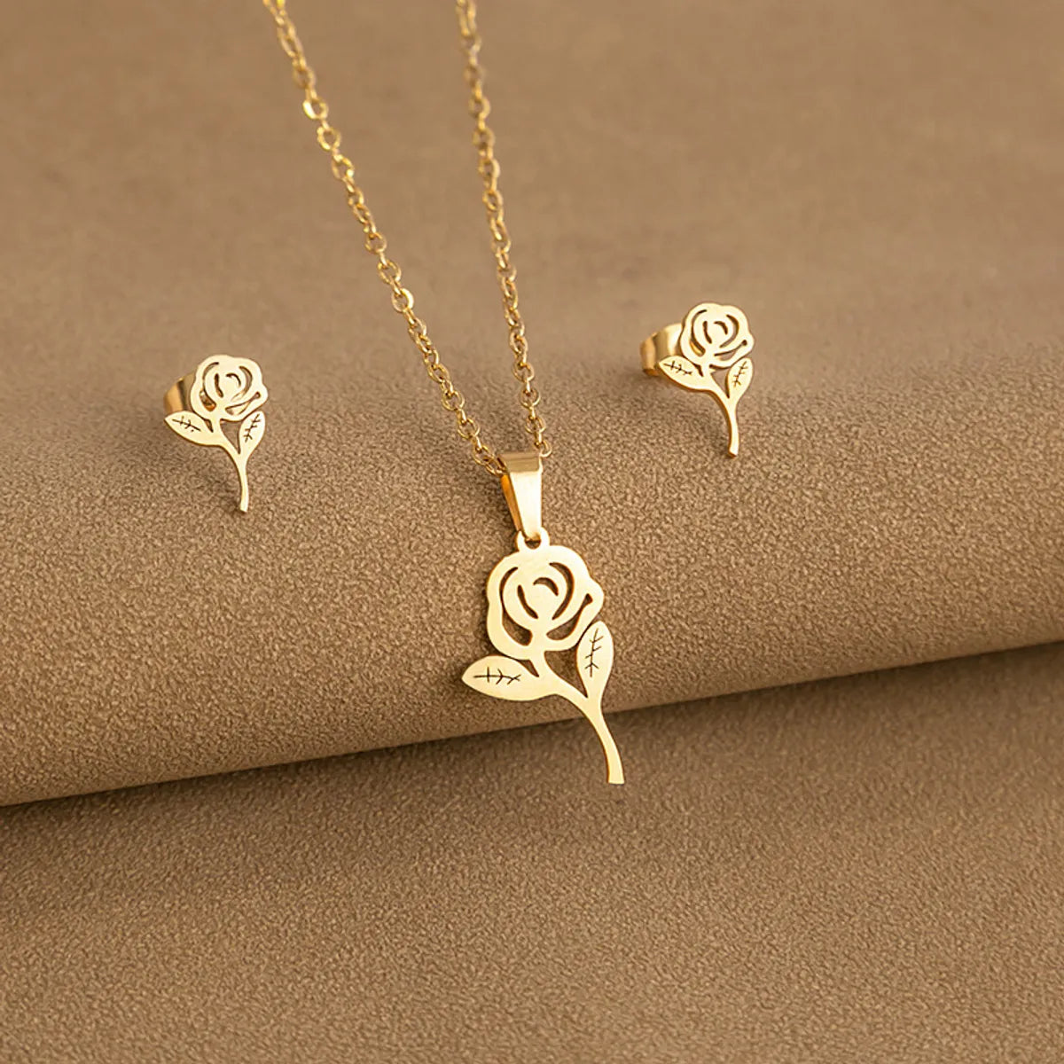 Elegant Simple Style Electrocardiogram Heart Shape Flower 304 Stainless Steel Plating Necklace 1 Set