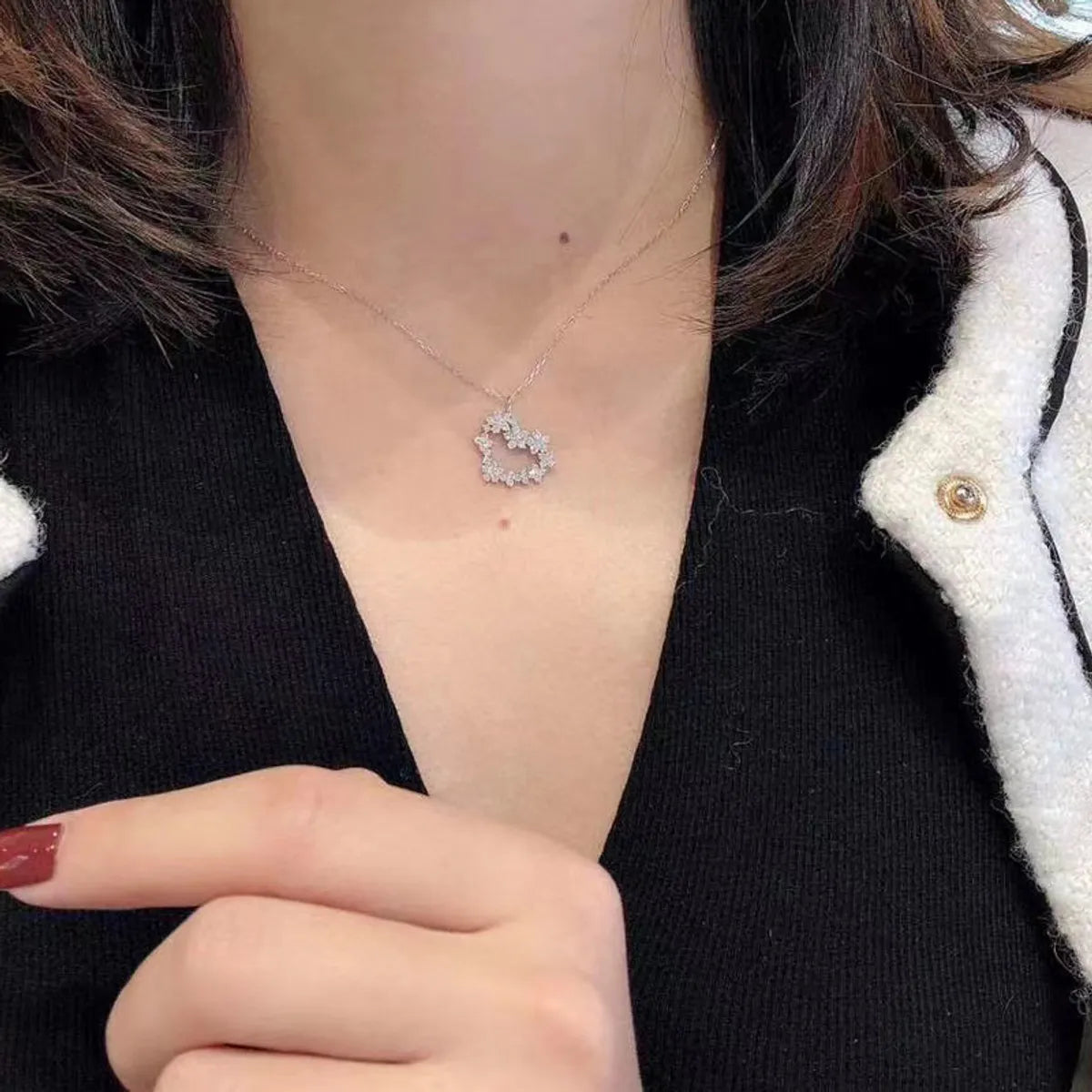 Elegant Simple Style Flower Alloy Zircon Women's Pendant Necklace