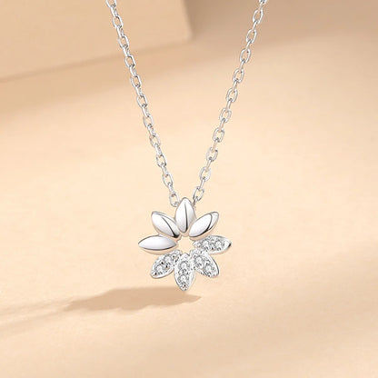 Elegant Simple Style Flower Sterling Silver Plating Inlay Zircon Pendant Necklace