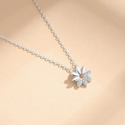 Elegant Simple Style Flower Sterling Silver Plating Inlay Zircon Pendant Necklace